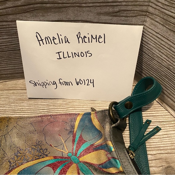 Used Anuschka Butterfly Paradise Large Crossbody Hobo Purse - Picture 8 of 14